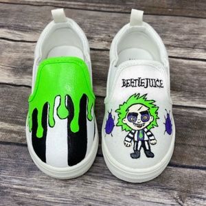 Beetlejuice Kids Shoes, Slip on hand painted toddler shoes